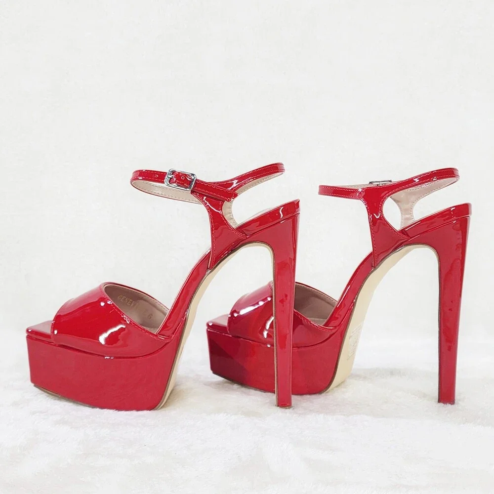 NIB Gwen Glossy Red Patent Platform Open Toe 6" Stiletto High Heel Shoes